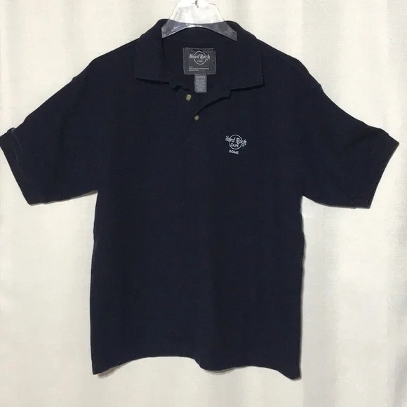Hard Rock Cafe Shirts Hard Rock Cafe Polo Shirt Navy Blue Rome